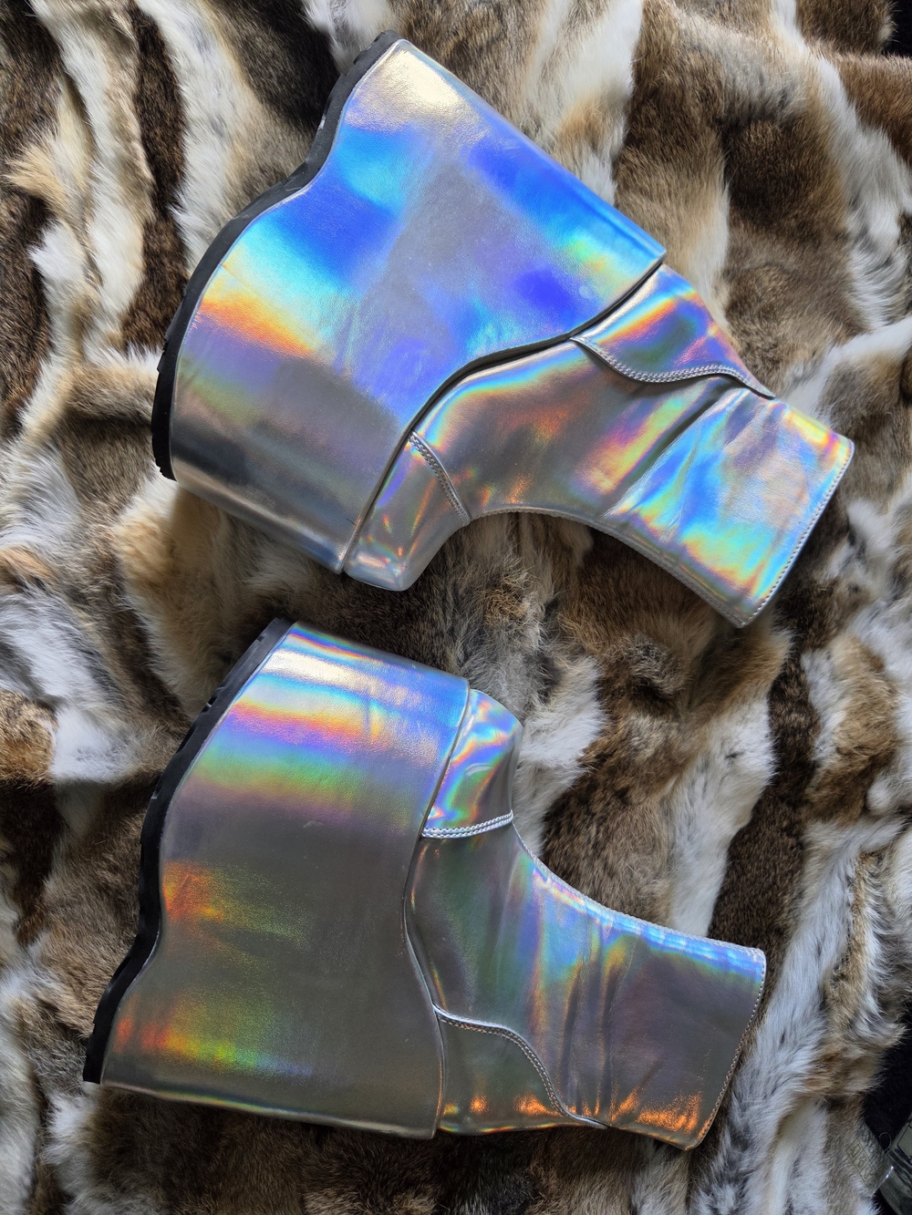 Demonia Slay Holographic Rave Platform Boots